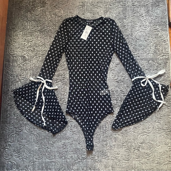 FASHION NOVA Polka Dot Mesh Bodysuit XS - Picture 1 of 6